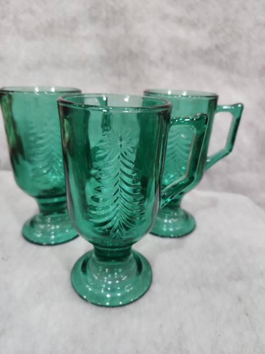 Vintage Indiana Glass Evergreen Tree Holiday Classic Footed Mug Set of 3 - 7oz mug5