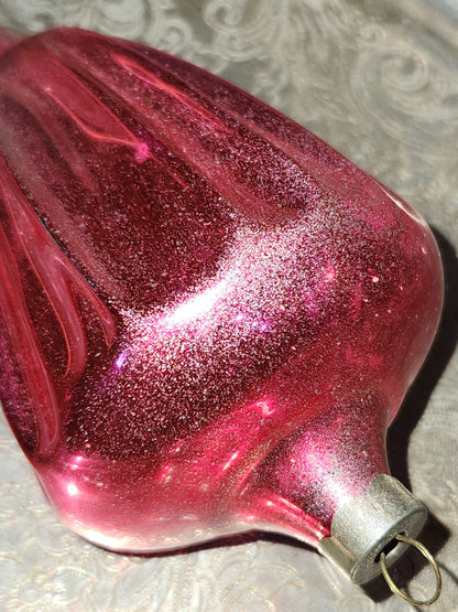 Vintage Shiny Brite Parachute Glass Ornament Hot Pink Made in USofA AS IS O1