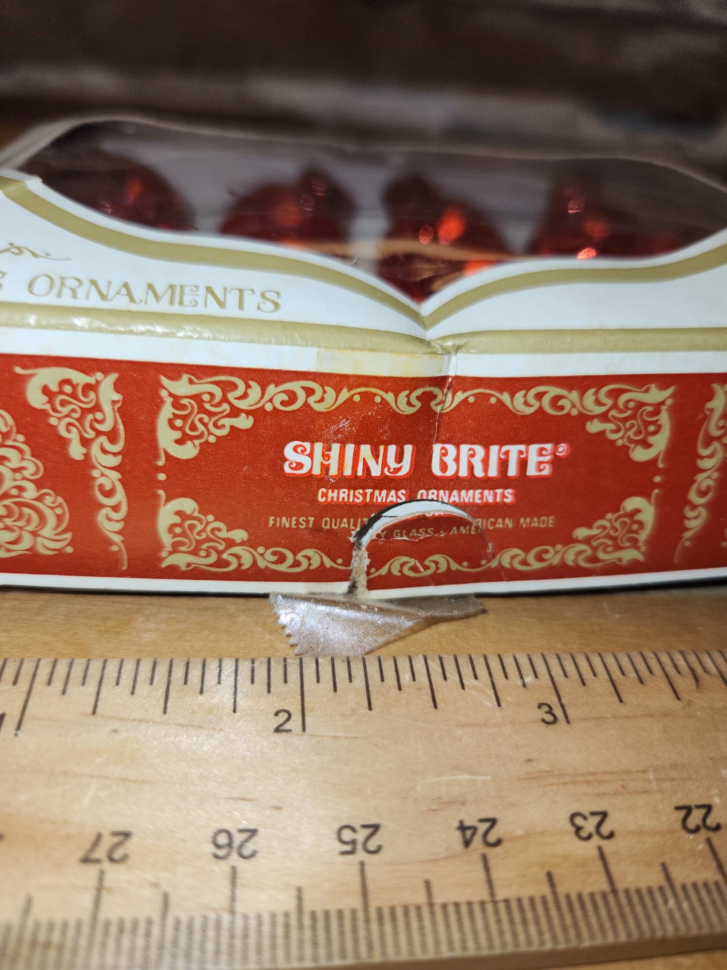Box of Shiny Brite red ornaments .98" 1" 25mm box of 12 Box As Is No Hangers BO05