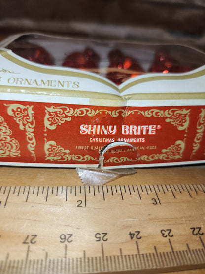 Box of Shiny Brite red ornaments .98" 1" 25mm box of 12 Box As Is No Hangers BO05