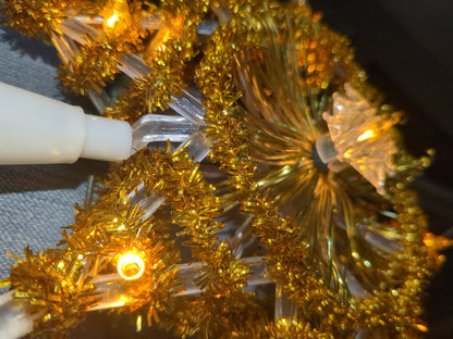 111 Vintage Christmas Tree Topper Santa Trim 10 Lights Tree Top Box gold tinsel tt564