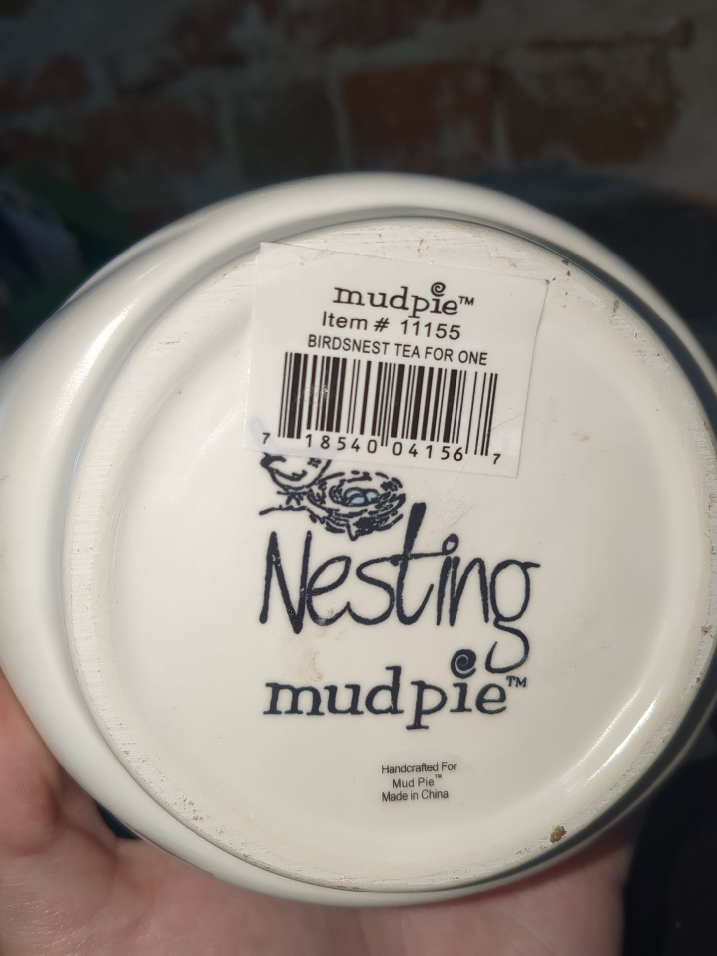 Mud Pie Bird Tea Pot with Robins Eggs And Nest