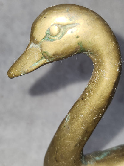 Vintage Solid Brass swimming swan patina br130