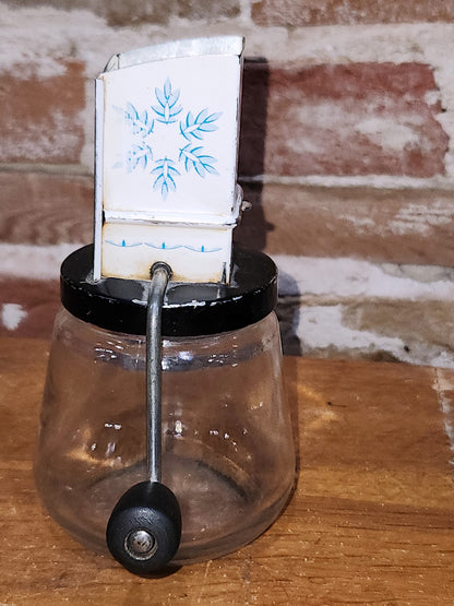 Vintage Androck Nut Spice Grinder with Glass Jar & Snowflake Design #49