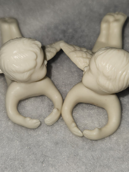 Vintage flying Cherubs Angels Fine Bisque Porcelain Candle Huggers China an69