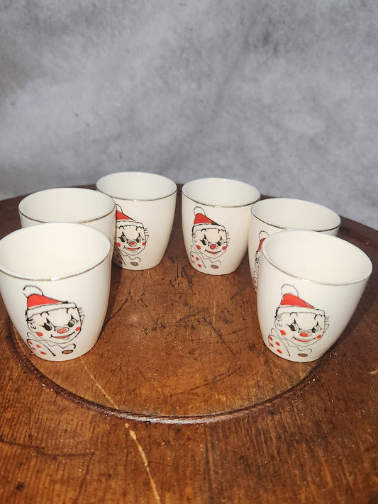 Vintage National Potteries Co. Porcelain Clown Shot Glasses set of 6 - Japan cu78