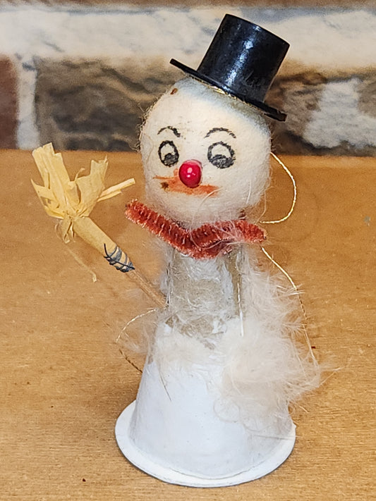 Vintage Commodore Japan Spun Cotton Snowman Christmas Ornament