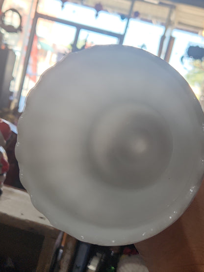 Vintage Milk Glass Ribbed, flutted Scalloped edge compote dish on pedestal candy planter dessert mg56