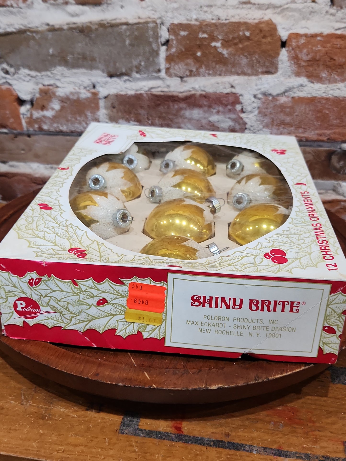 Vintage Shiny Brite ELEVEN 2 1/4" Glass Ornaments Gold Snow Capped With Mica ONE MISSING bo192