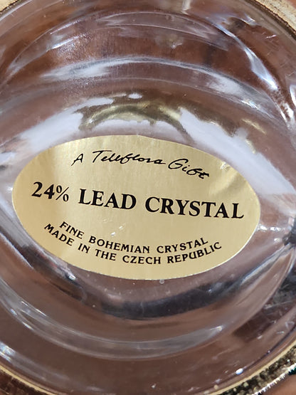 Fine Bohemian 24% Lead Crystal Vase with jeweled holly leaf and berries Czech Republic va3
