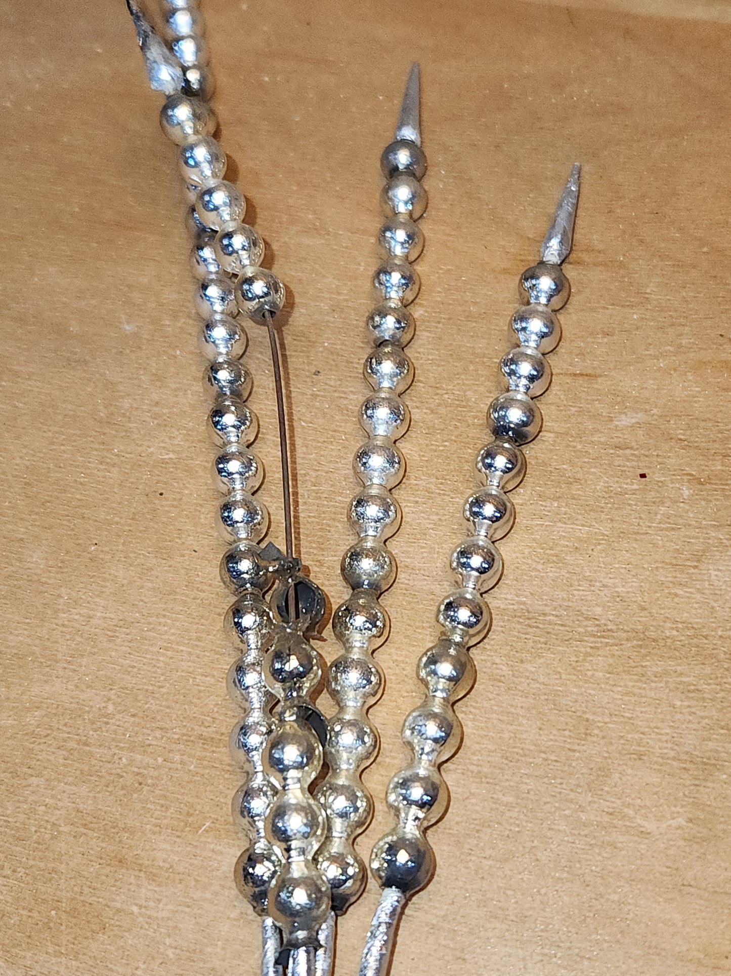 Vintage Mercury Glass Bead Picks Silver Green Beads with Spikes Stems Picks