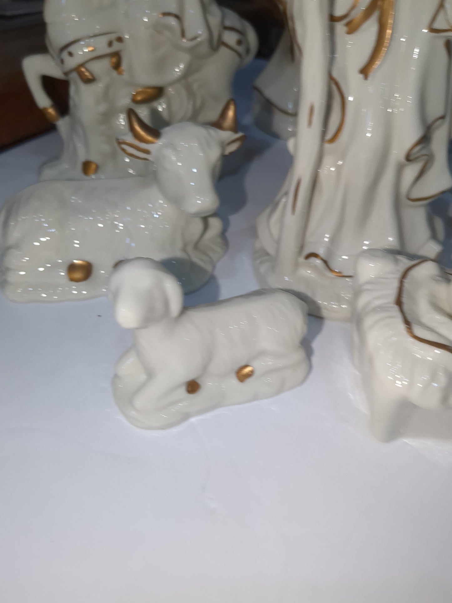 JCPenny porcelain white and gold nativity set