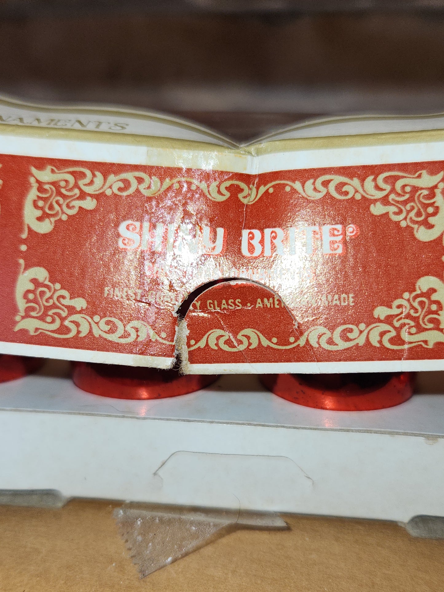 Box of Shiny Brite red ornaments .98" 1" 25mm box of 12 Box As Is No Hangers BO05