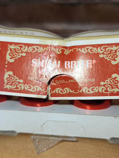 Box of Shiny Brite red ornaments .98" 1" 25mm box of 12 Box As Is No Hangers BO05