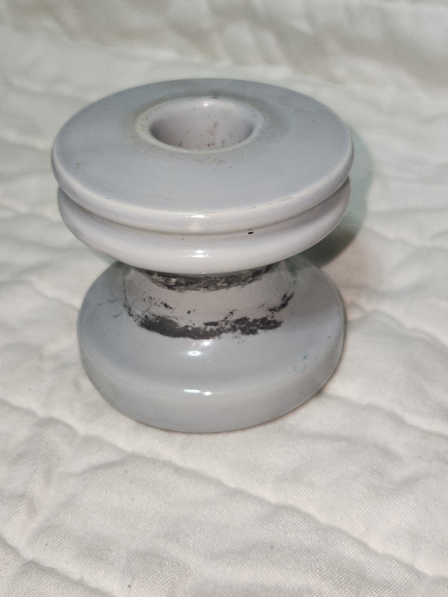 Vintage Electrical Telegraph Knob Tube Wire Insulator Grey Glazed Ceramic I345