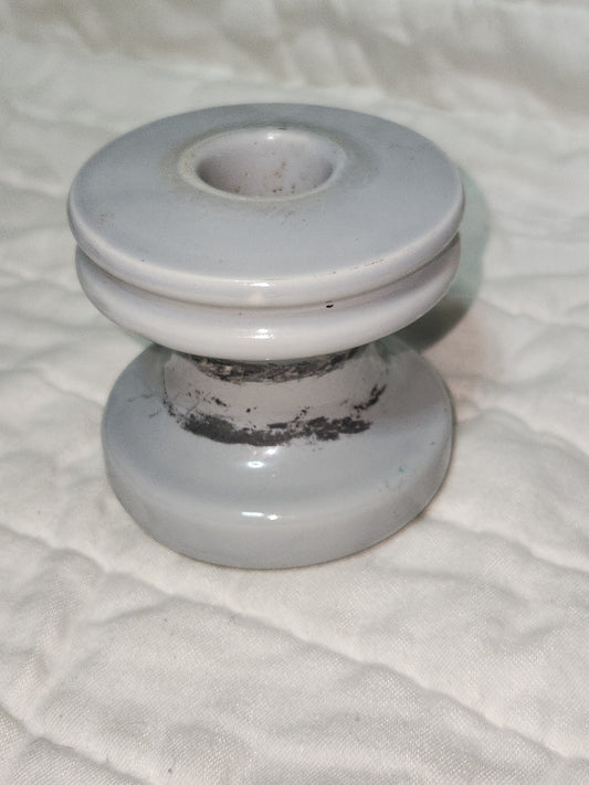 Vintage Electrical Telegraph Knob Tube Wire Insulator Grey Glazed Ceramic I345