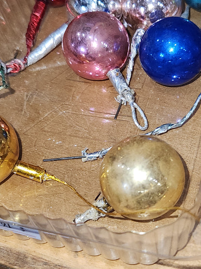 Vintage Mercury Glass Ball Ornament on Picks or Stems Assorted Colors and Sizes 1" to 1 1/2" Set of 19 mg6