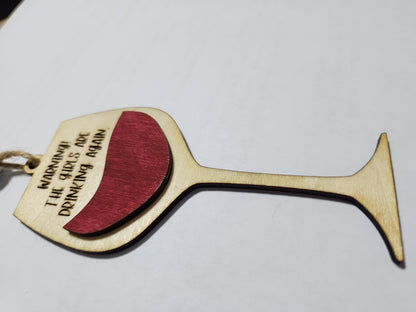 Wine tag or car charm Warning! The girls are drinking again Red Wine glass