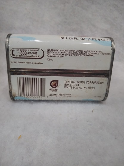 Vintage EMPTY tin "100th Anniversary 1887-1987  Log Cabin Syrup with Top tin663