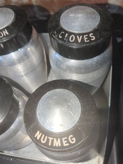 Kromex Vintage Aluminum Spice Set With Rare Flour And Sugar Shakers alum110