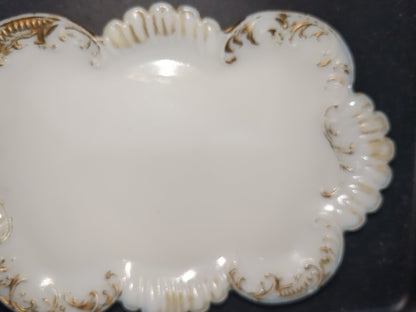 Antique Vanity Milk Glass Tray gold gl887