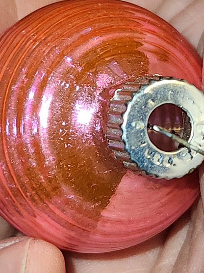 Vintage Shiny Brite Glass Chinese Lantern Ornament Hot Pink Christmas Ornament GLOWS o2