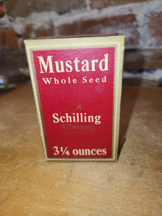 Vintage Schilling Spice Box Mustard Whole Seed Mostly Empty 2 Ounces Schilling Spice & Co. SAN Francisco t671