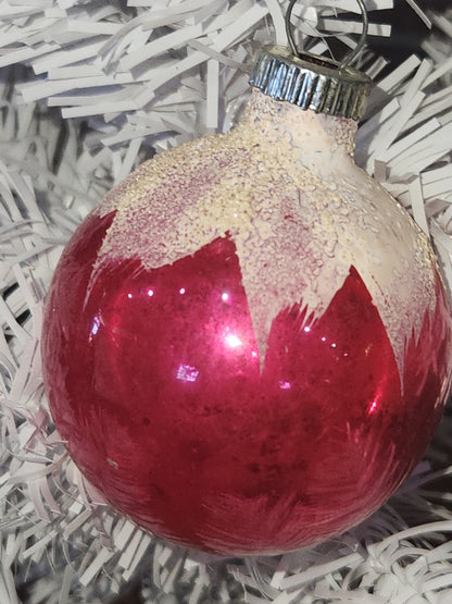 Vintage Shiny Brite Mercury Glass Snow Capped Pink Ornament Ornament sb3