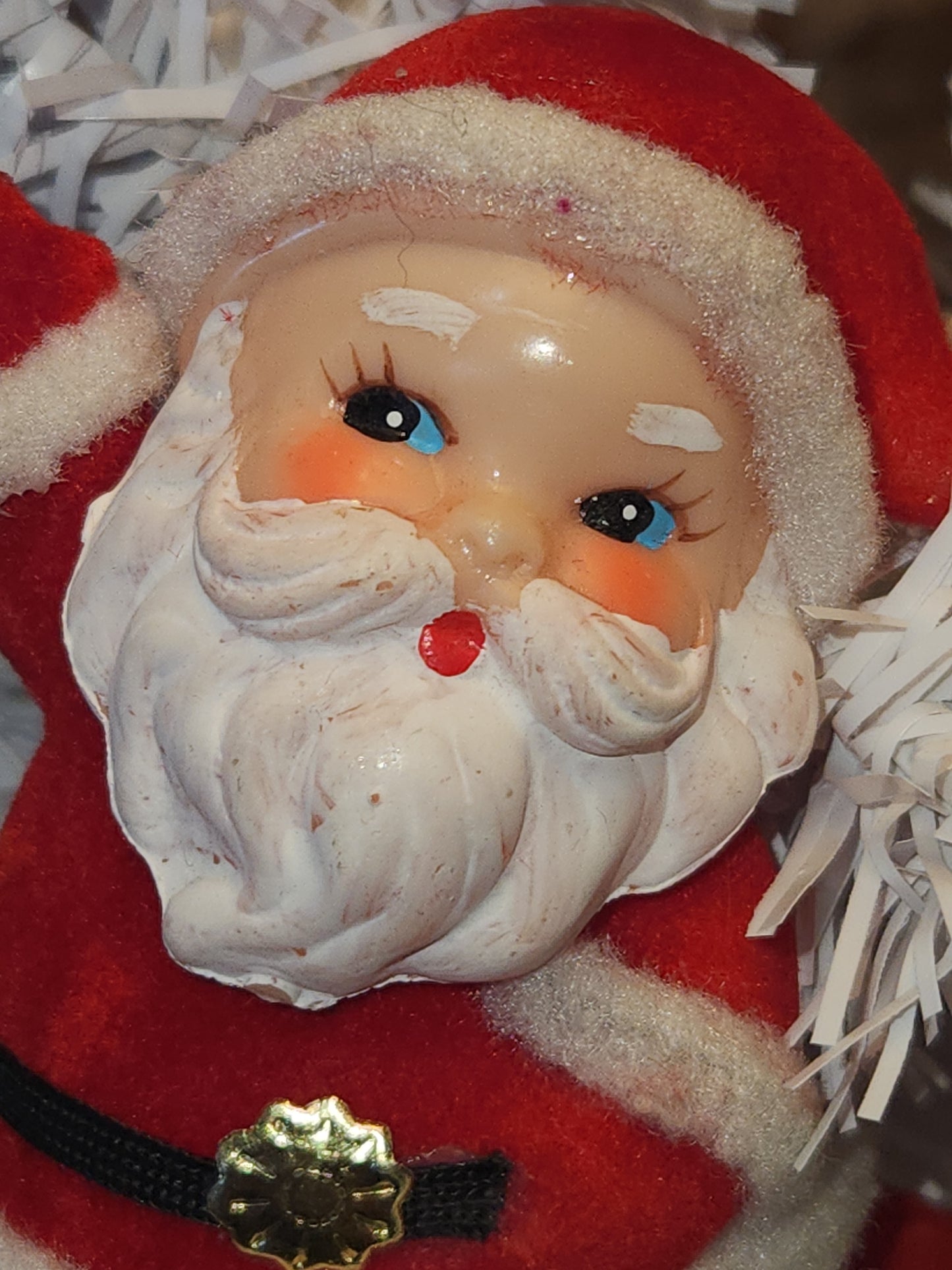 Vintage Waving Dancing Red Flocked Santa Claus Pic CHEEKS GLOW