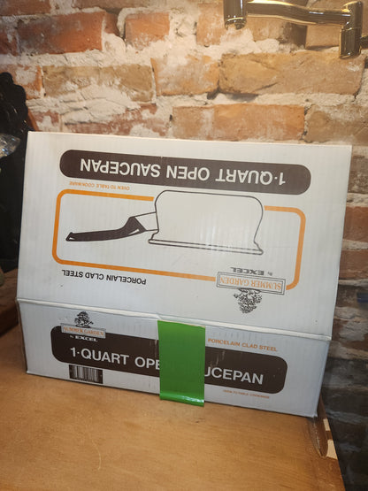 Summer Garden By Excel Vintage 1 Quart Cooking Open Enamelware Saucepan Box in as is condition. En05