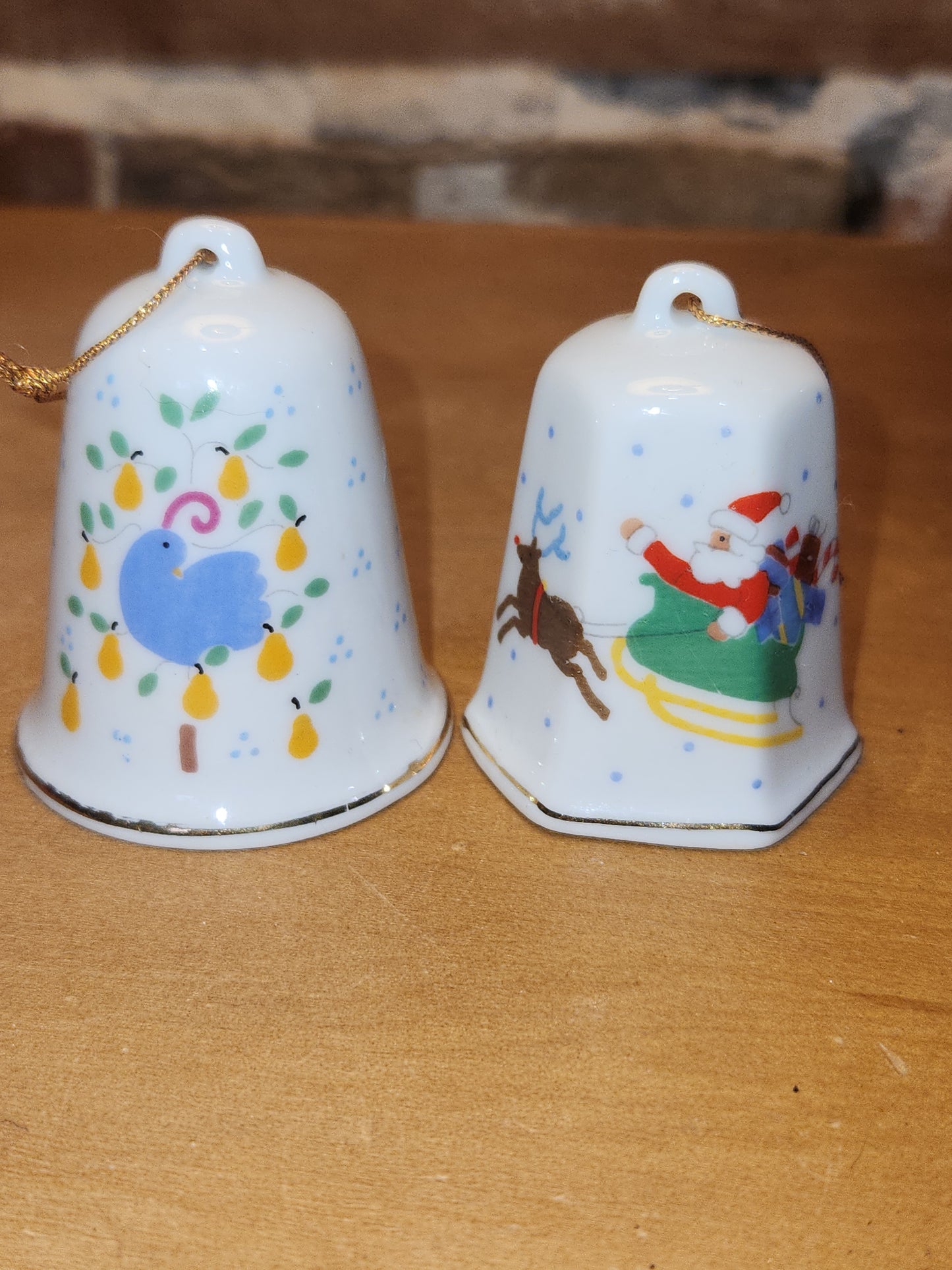 Vintage Lillian Vernon 1984 Partridge In a Pear Tree and 1986 Santa Sleigh Reindeer Christmas Ornament bell bell56