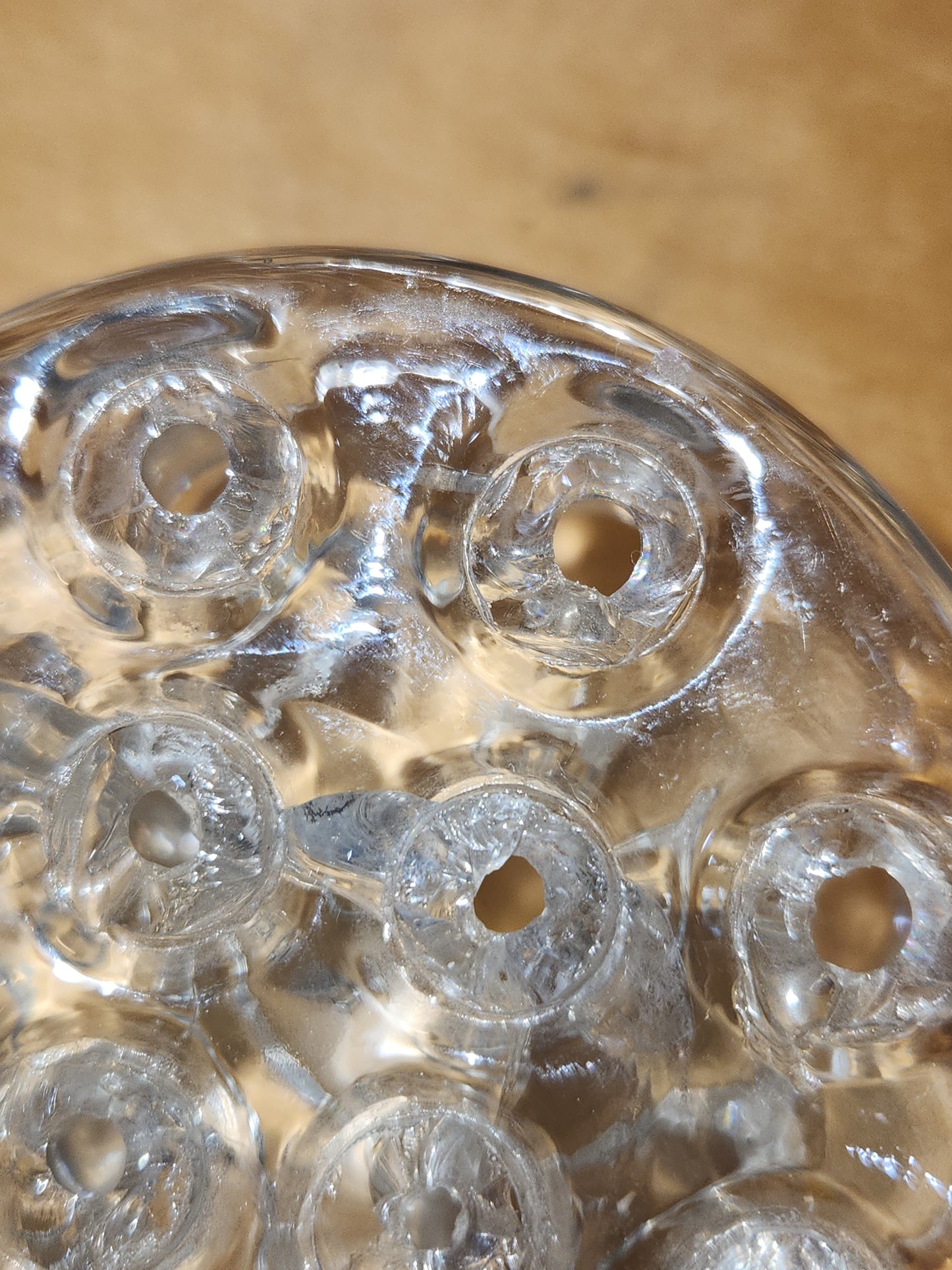 Vintage Flower Frog Clear Glass has 11 Holes AS Is ff12