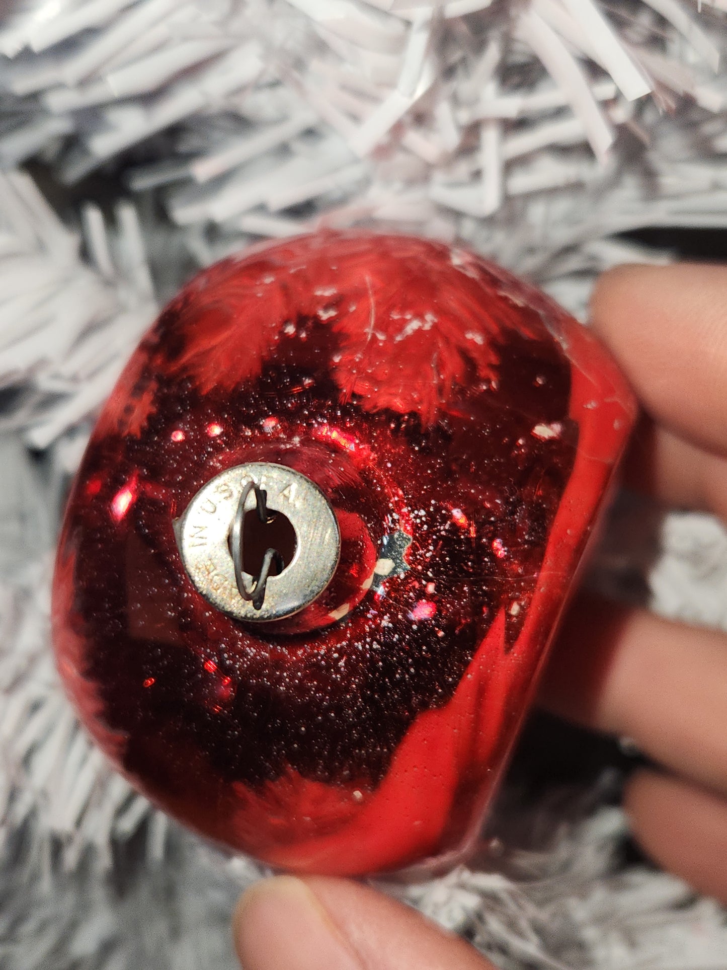 Vintage Red Indent Glass Christmas Ornament Made in USofA vo13