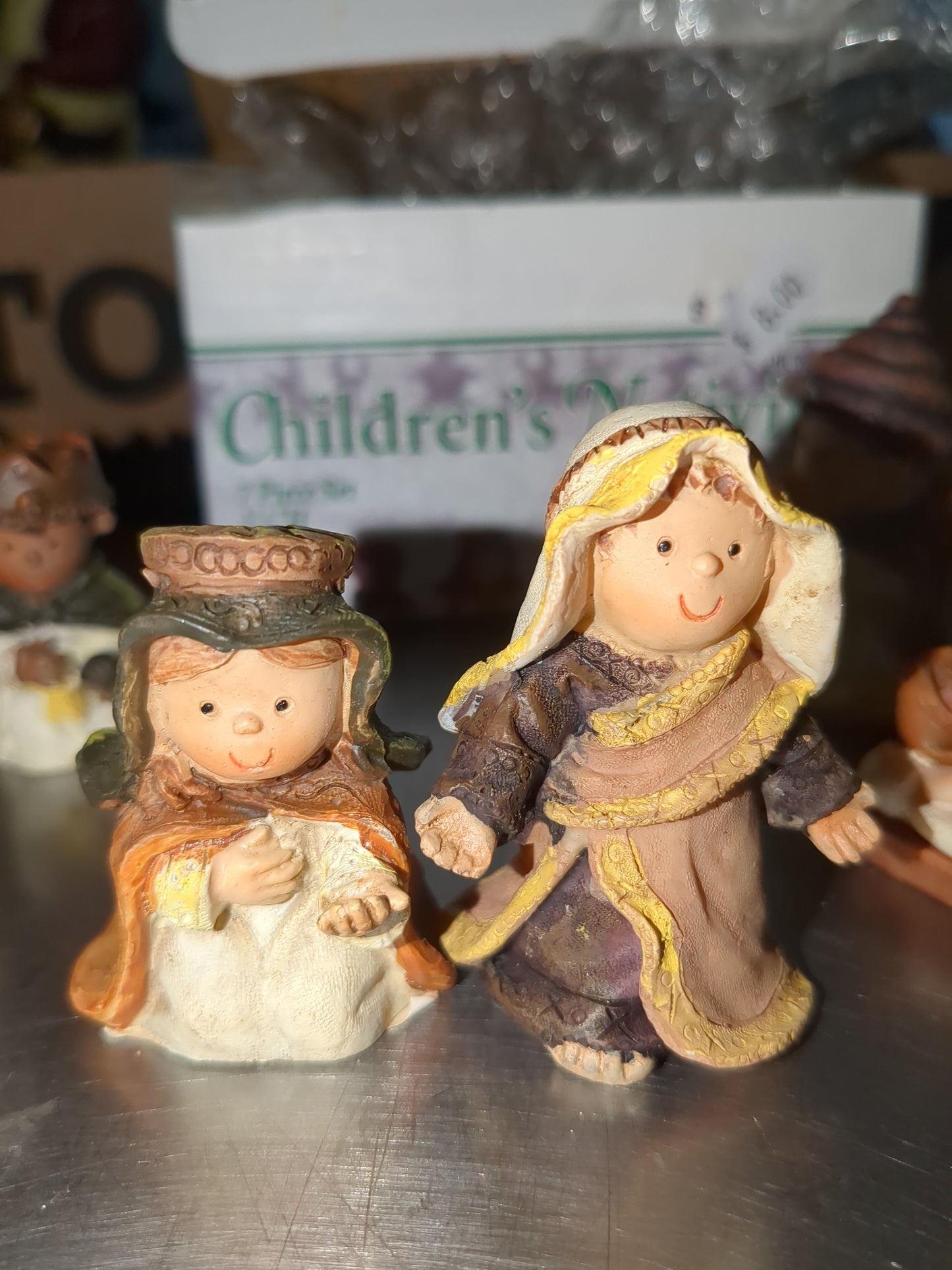 vintage Dixon's children Nativity. Made of resin, 2 and 1/4 in high, and seven pieces cn1
