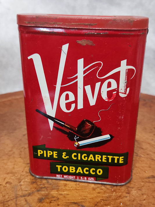 Vintage Tobacco Velvet pipe and cigarette 1 1/2 oz  Kentucky tin977