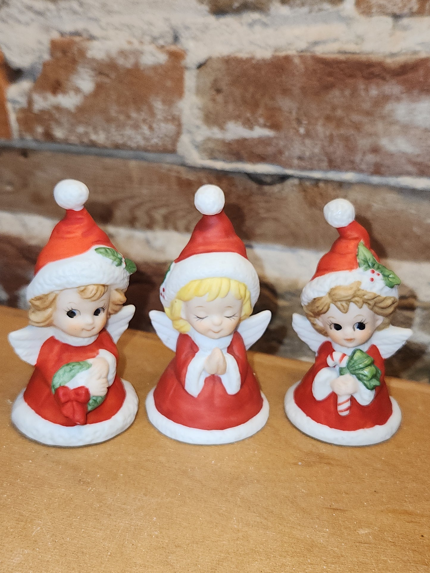 Vintage Lefton Petite Angel Girl Bell Figurines Set of 3. Praying Angel Signed.