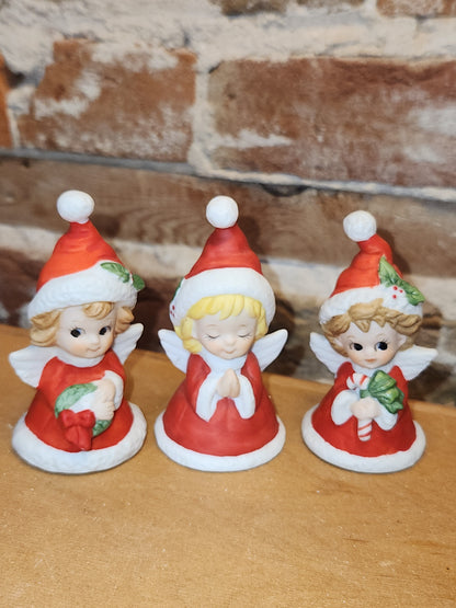 Vintage Lefton Petite Angel Girl Bell Figurines Set of 3. Praying Angel Signed.