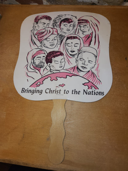 Vintage Advertising Hand Fan & Envelope Bringing Christ To The Nations Lutheran Hour St Louis 10, MO AS IS af4
