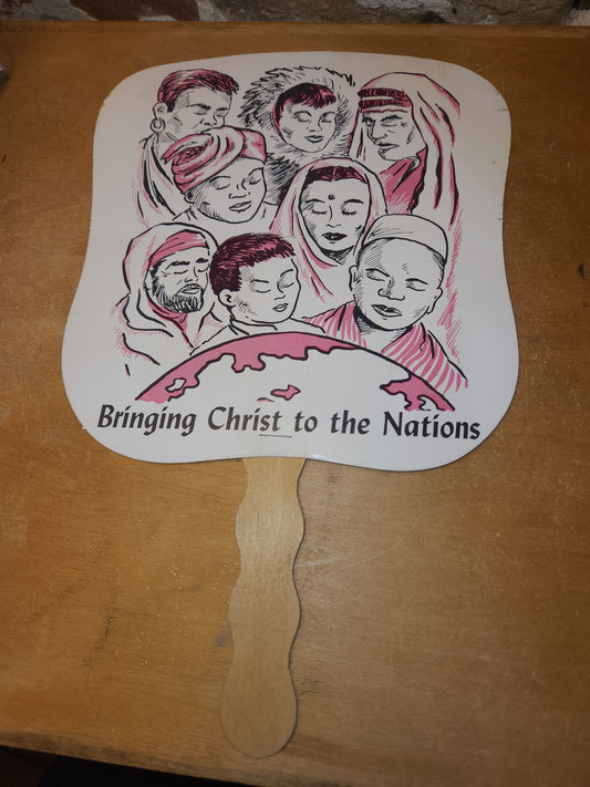Vintage Advertising Hand Fan & Envelope Bringing Christ To The Nations Lutheran Hour St Louis 10, MO AS IS af4