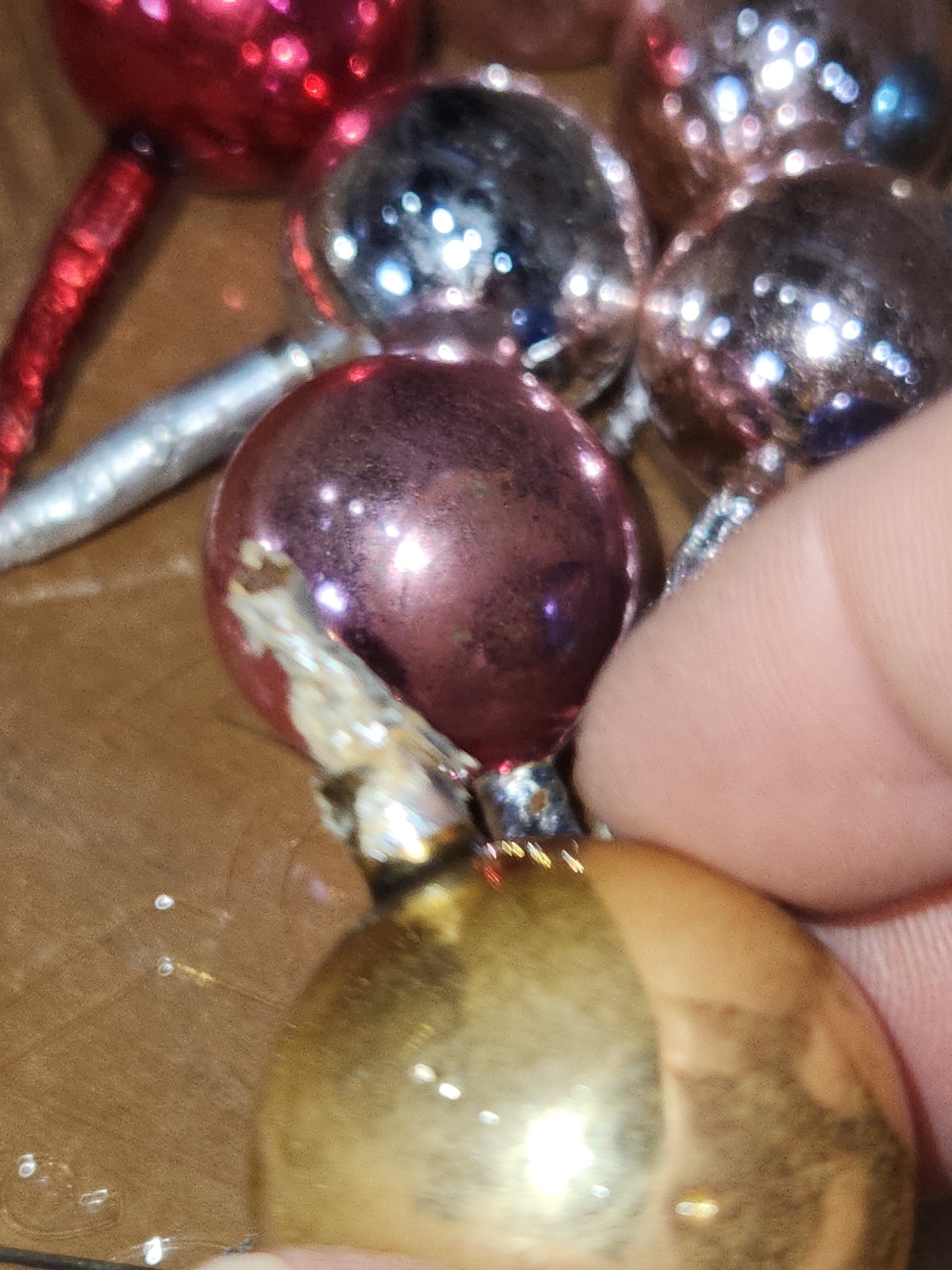 Vintage Mercury Glass Ball Ornament on Picks or Stems Assorted Colors and Sizes 1" to 1 1/2" Set of 19 mg6