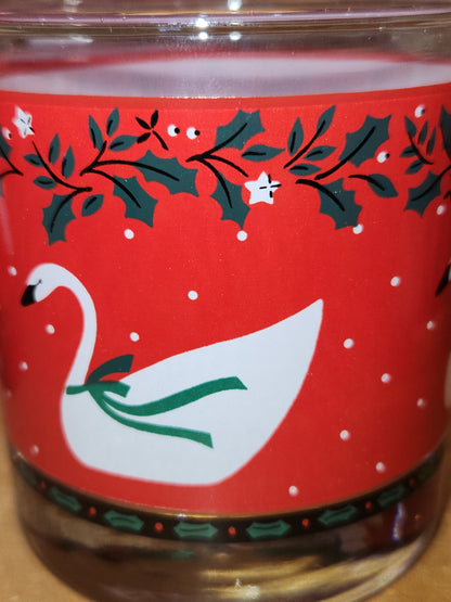 Vintage Hallmark Libbey Rocks Glass Christmas Swan 10 Ounce Tumblers Drinking Glasses Juice Glass 1990 gl033