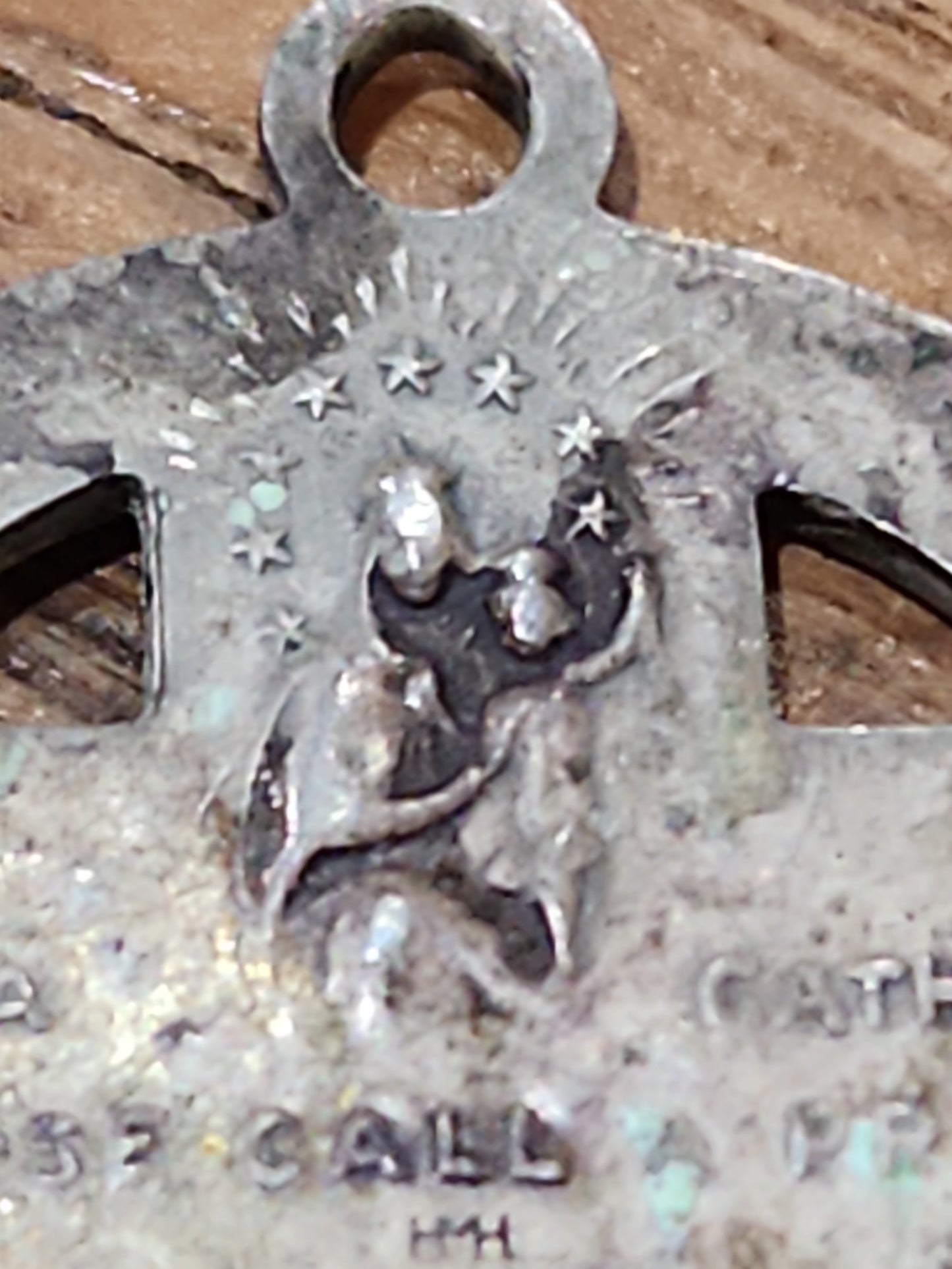 Vintage Sterling Silver Catholic 4 Way Cross Mary Jesus Medal Pendant cm71