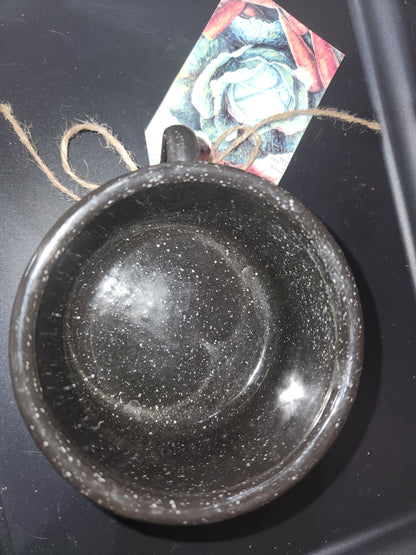 Vintage or vintage looking Black Enameled Cup with White speckles enm3