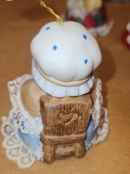 Vintage Jasco L'll Chimers Critter Ornament Bells With Lace Trim Bear Baking, Grandma Bear, Goose porcelain