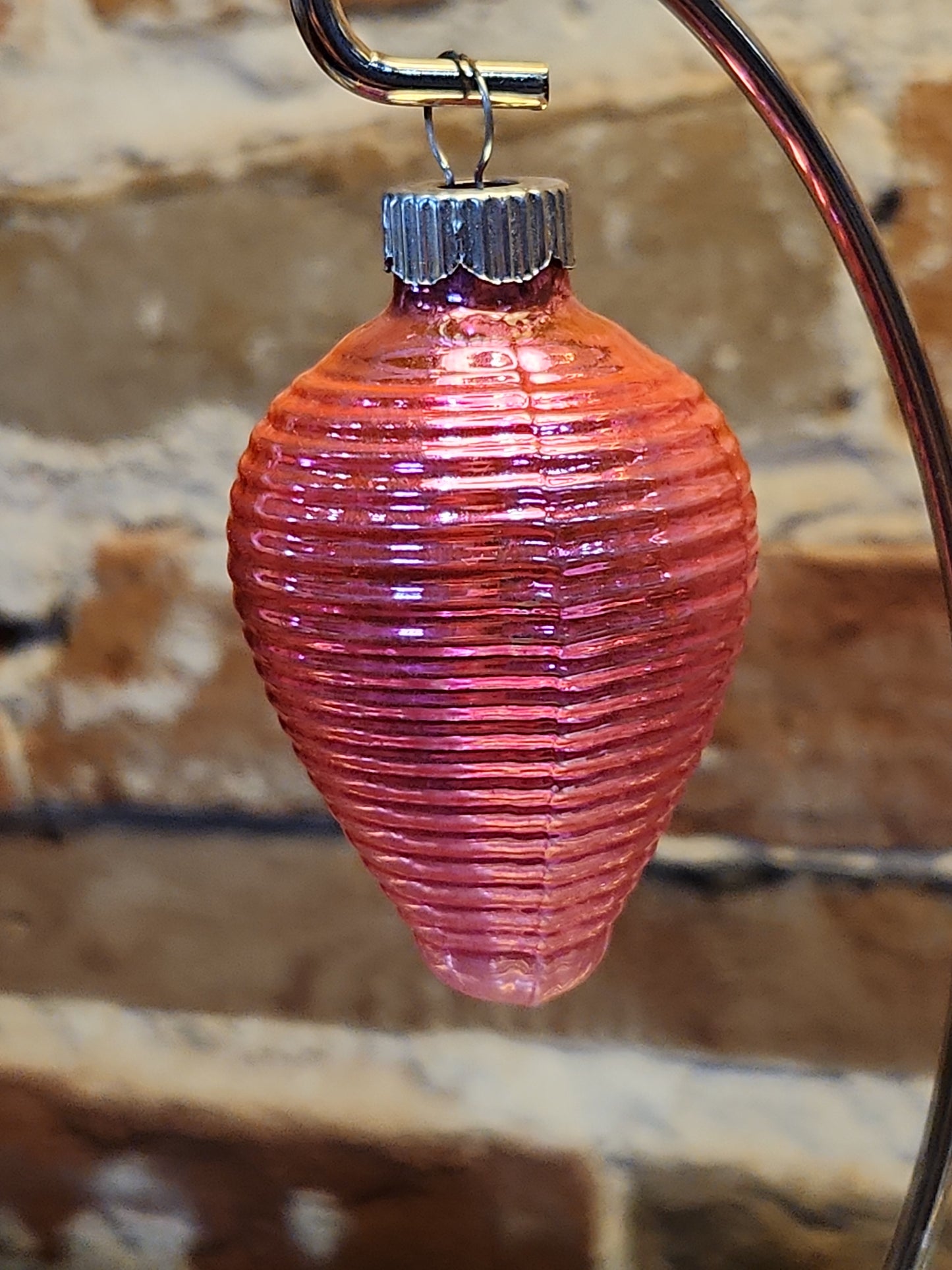 Vintage Shiny Brite Glass Chinese Lantern Ornament Hot Pink Christmas Ornament GLOWS o2