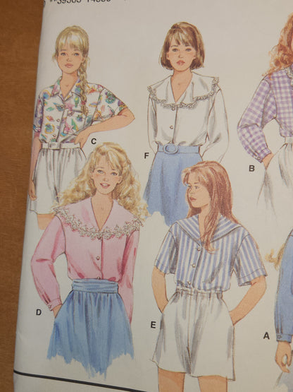 Simplicity Sewing Pattern #8628 Girls Button Front Shirt Size 7-10 UNCUT 1993 sp1