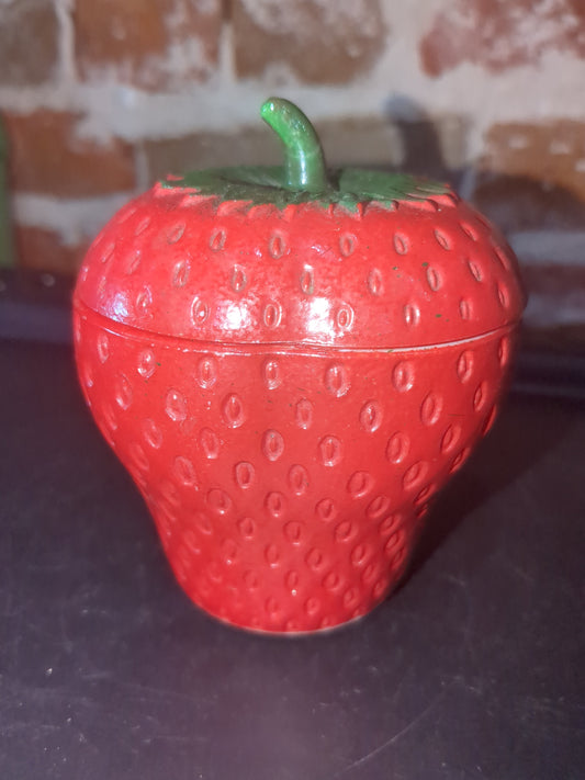 Vintage Hazel Atlas Painted Milk Glass strawberry jar bowl jam trinket mg78