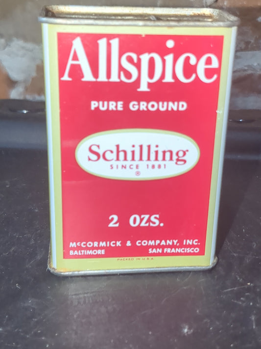 Vintage Tin spice Can Schilling 1950 McCormick AllSpice Kitchen Decor tin364