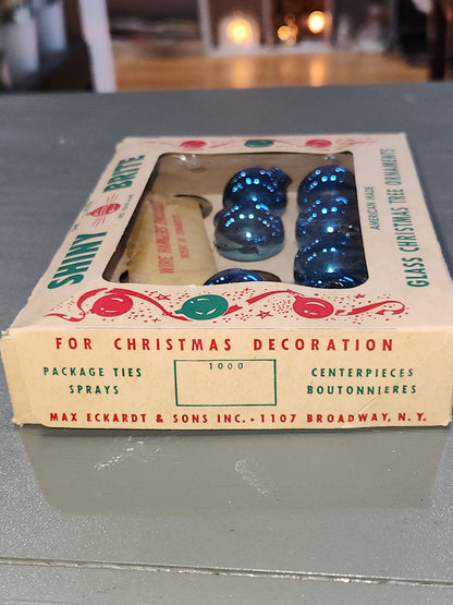 Vintage Shiny Brite Turqoise 1" Ornaments for Feather Tree PARTIAL BOX of 7. Unused bo70