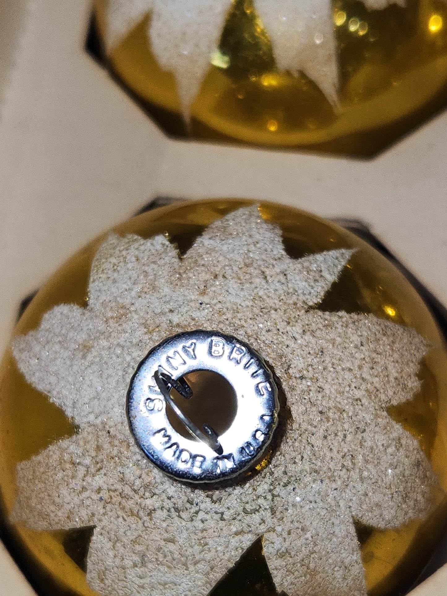 Vintage Shiny Brite 12 2 1/4" Glass Ornaments Gold Snow Capped With Mica bo191